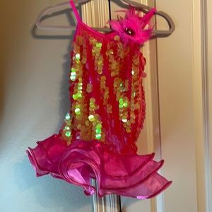 Weissman Hot pink leotard with sequence and feathers